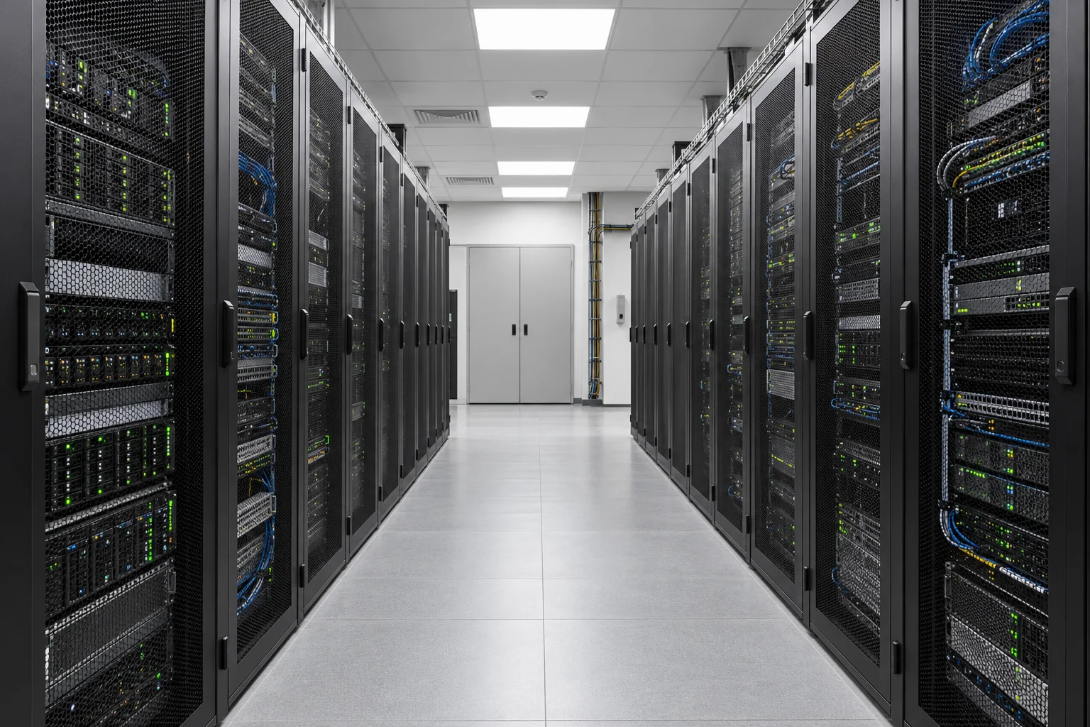 Illustration d’une salle serveurs avec des baies informatiques